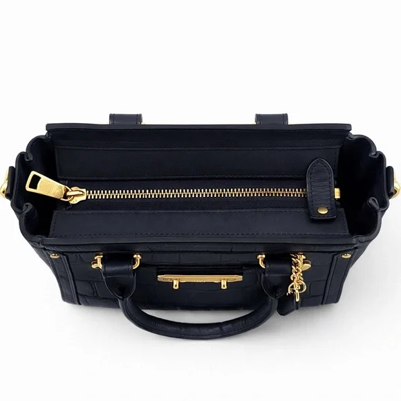 Coach Swagger Croc Embossed Leather Satchel Bag37997 Midnight Blue Gold Hardware - Picture 8 of 10